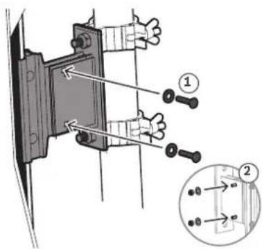 Technical diagram showing mechanical assembly with labeled parts and a magnified inset view of a component detail.