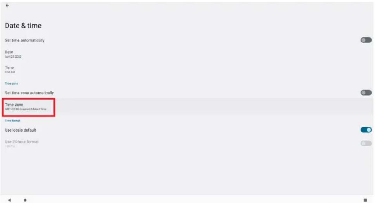 Date & time Set time automatically Date April 25, 2023 Time R:52 Alt Time zone Set time zone automatically Time zone GMT+10:00 Greenwich Mean Time Time format Use locale default Use 24-hour format