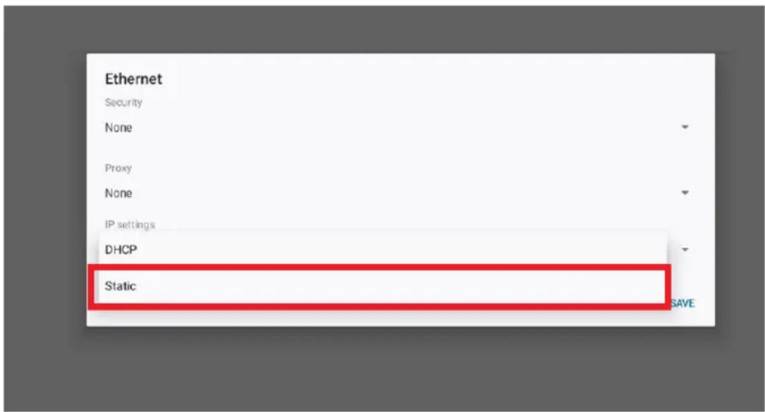 Ethernet Security None Proxy None IP settings DHCP Static