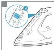 Diagram of an iron iron with a magnified inset showing internal structure and measurement annotations