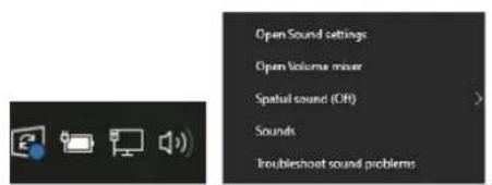 Open Sound settings Open Volume mixer Spatial sound (Off) Sounds Troubleshoot sound problems