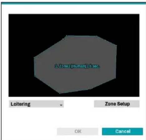 1. Zone1 (Human) 0 sec. Loitering Zone Setup OK Cancel