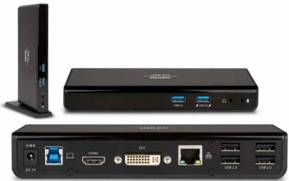 Exterior view of a black wireless router with USB ports and external connectors (no text or symbols visible)