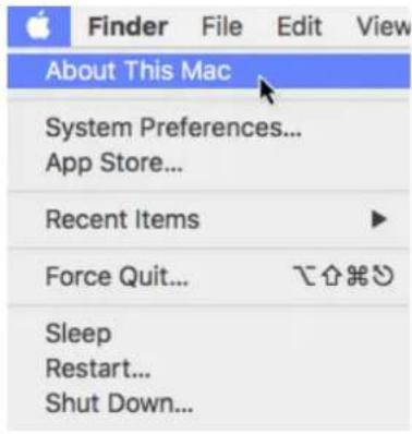 Finder File Edit View About This Mac System Preferences... App Store... Recent Items Force Quit... Sleep Restart... Shut Down...