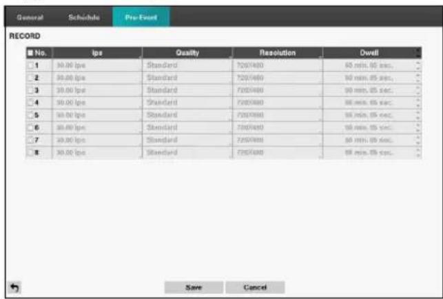 RECORD No. Ips Quality Resolution Dwell 1 30.00 lps Standard 720/480 60 min, 95 sec. 2 30.00 lps Standard 720/480 60 min, 95 sec. 3 30.00 lps Standard 720/480 60 min, 95 sec. 4 30.00 lps Standard 720/480 60 min, 95 sec. 5 30.00 lps Standard 720/480 60 min, 95 sec. 6 30.00 lps Standard 720/480 60 min, 95 sec. 7 30.00 lps Standard 720/480 60 min, 95 sec. 8 30.00 lps Standard 720/480 60 min, 95 sec. Save Cancel