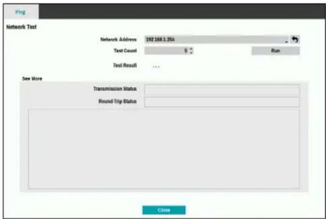Ping Network Test Network Address 102 168.1.254 Test Count 5 Run Test Result ... See More Transmission Status Round Trip Status Close