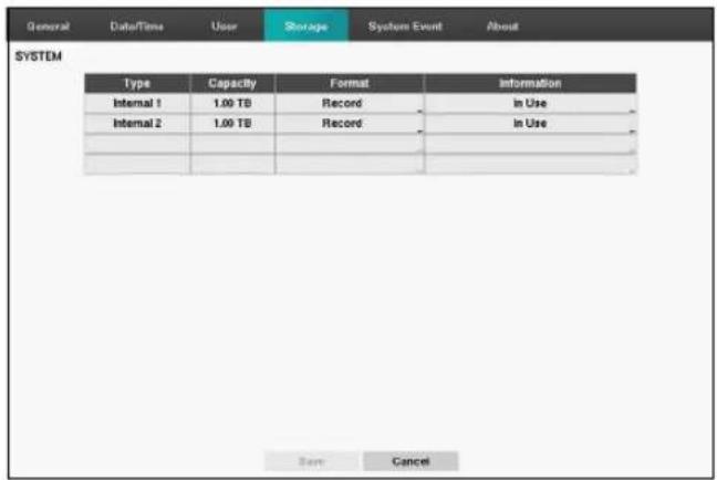 General Data/Time User Storage System Event About SYSTEM Type Capacity Format Information Internal 1 1.00 TB Record In Use Internal 2 1.00 TB Record In Use - - - - - - - - - - - - - - - - - - - - - - - - - - - - - - - - - - - - - - - - - - - - - - - - - - - - - - - - - - - - - - - - - - - - - - - - - - - - - - - - - - - - - - - - - - - - - - - -Sen Cancel
