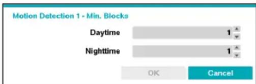 Motion Detection 1 - Min. Blocks Daytime 1 Nighttime 1 OK Cancel