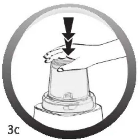 Illustration of a hand pressing down on a mechanical component, labeled '3c' (no text or symbols on the diagram itself)