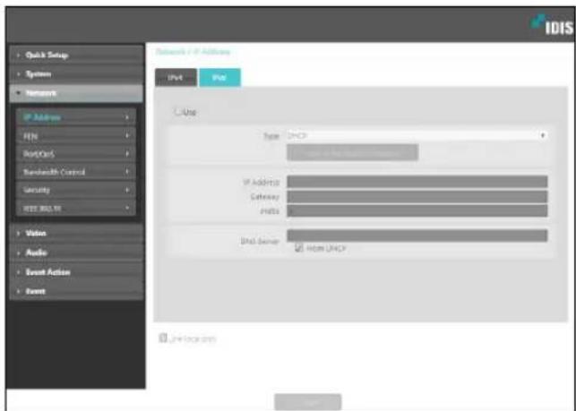 IDIS Quick Setup System Network IP Address FEN ReadOut Bandwidth Control Security WBS 300.16 Video Audio Event Action Event Network / IP Address Plot Plot C:\Users Type: DHCP http://www.wbps/ IP Address Category: Profile: Print Server Home DHCP JN+ locations