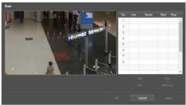Scan No Use Name Start Stop 1 2 3 4 5 6 7 8 Set Run Edit Remover OK Cancel Apply