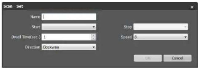 Scan - Set Name Start Dwell Time(sec.) 1 Direction Clockwise Stop Speed 8 OK Cancel