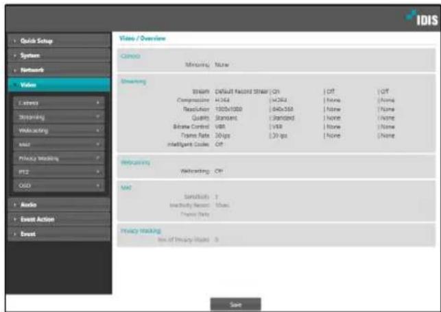 Quid Setup System Networks Video Cableo Minimum Name Streaming Stream Default Record Stream On Off Off Compressor H354 H354 None None Recovery 1000x1000 840x360 None None Quality Standard Standard None None Balance Control VBR VBR None None Train Rate 30 fps 20 fps None None Intelligent Codes Off None Modging Weltering On MAC SendBody 1 In-Body Mask 100mm Train Data Privacy Making View of Privacy Mode: 0 Save
