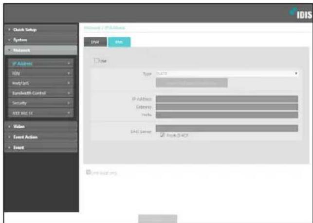 IDIS Quick Setup System Network IP Address TEN Send/Send Spreadwidth Control Security ADD MID SL Video Event Action Event Network / IP Address Unit Max Type IP Address Geometry Media DAS Server Options (DAS) Event Contact: http://www.das.com