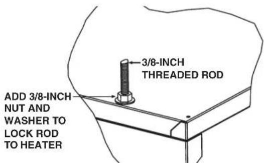 3/8-INCH THREADED ROD ADD 3/8-INCH NUT AND WASHER TO LOCK ROD TO HEATER