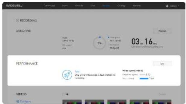 RAGEDWELL Recorded Input Recycle Use Balance Overlay System Auto RECORDING USB DRIVE None 2000.00:02 150 rpm Vitad 2% Save speed 797.16 MB Save speed 28.16 GB 03.16 MB Corrected charging/puting line Performance Pass USB drive write speed is fast enough for reporting. Write speed (MB/s) Require speed limit 2.57 Write speed 7.02 Videos All Comments