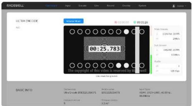 RACEWELL Command: 1 Input: 1 Line: 1 Record: 0 Display: 0 System: 0 Volume Map 00:00:00 00:05:26 ULTRA ENCODE A3 00:25.783 The copyright of this video is reserved by M4-Well Main Stream $226/768 30/PPS 24MPa Sub Stream 640/480 62/PPS 15MPa Audio 1% 129.5fps Low output power BASIC INFO Data source: Ultra ENCODE 8313221110/71 Audio source: 8313221110/71 Input Time: HAPP, 25/20/2005, 80:00/16 : 48.00KHz Baseline version: 8 Baseline version: 3.3.4m²