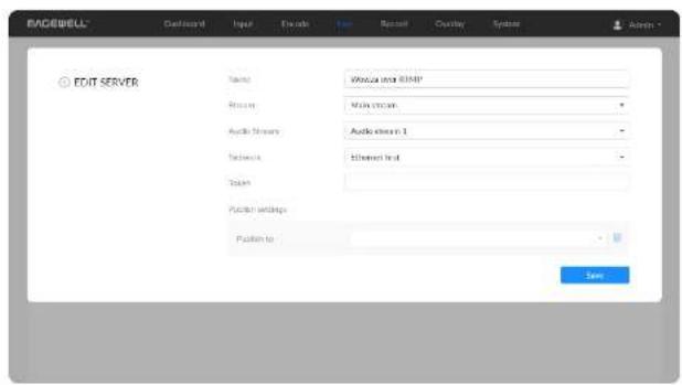 FACEBELL® Edit Server Name: Microsoft Excel Browse: Main menu Audio Stream: Audio Stream 1 Networks: Ethernet port Token: Playback windows Position to: Save