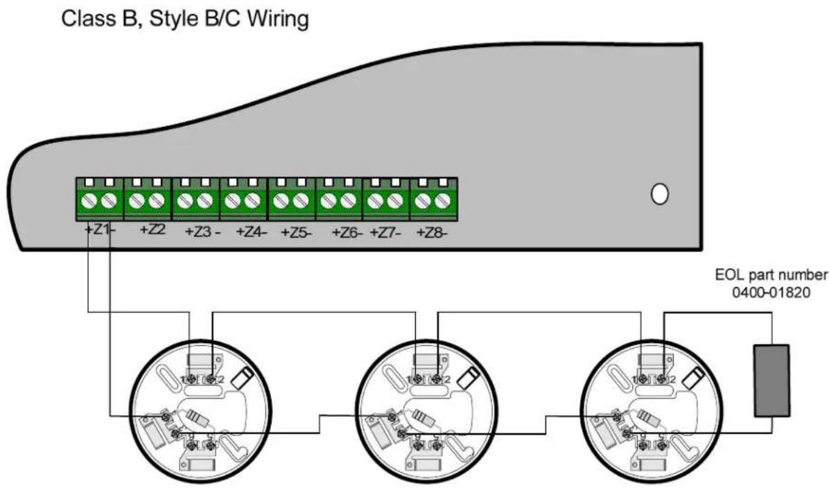 Class B, Style B/C Wiring +Z1- +Z2 +Z3- +Z4- +Z5- +Z6- +Z7- +Z8- EOL part number 0400-01820
