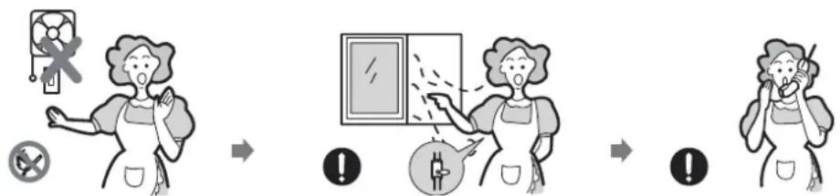 MIDEA 90GT503 - ■ If gas seems to leak, take the actions as follow: - 1