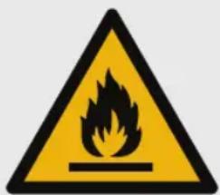 Warning sign depicting a flame symbol in a yellow triangle with black border