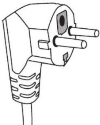 Line drawing of a plug with two leads (no text or symbols)