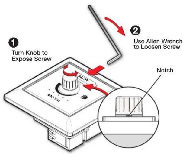 ① Turn Knob to Expose Screw ② Use Allen Wrench to Loosen Screw Notch