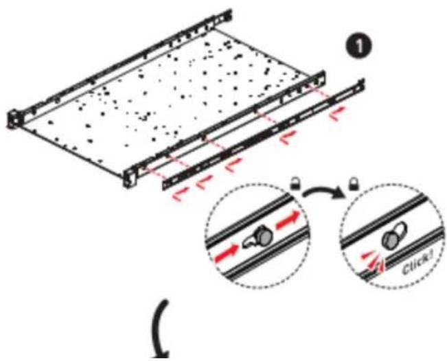 Diagram illustrating a mechanical assembly with labeled components and directional arrows, including a close-up of a component being inserted.