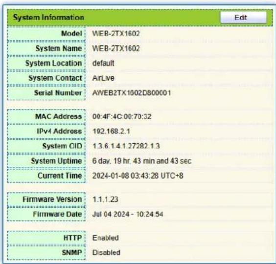 AIRLIVE WEB-10TX408 - System Information - 2