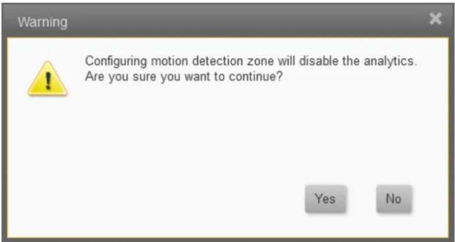Warning Configuring motion detection zone will disable the analytics. Are you sure you want to continue? Yes No
