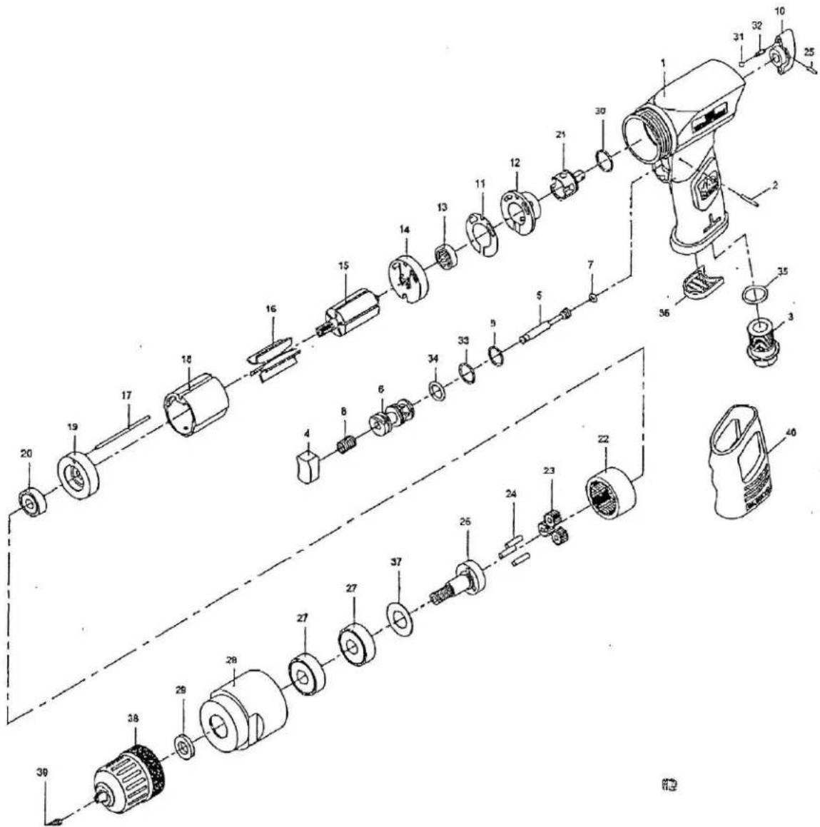 Exploded view diagram of a mechanical device with numbered parts for identification