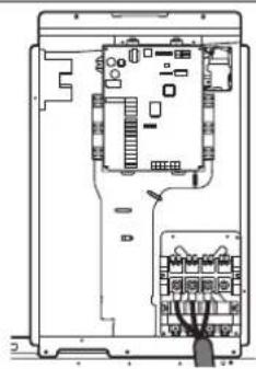 Technical diagram of an electronic device interior with labeled components and a zoomed-in section showing internal layout.