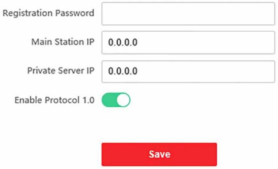 Registration Password Main Station IP 0.0.0.0 Private Server IP 0.0.0.0 Enable Protocol 1.0 Save