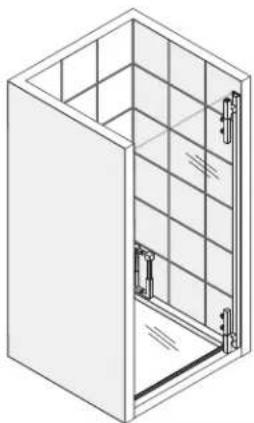 Isometric line drawing of a cabinet or storage unit with internal compartments and mounting brackets (no text or symbols)