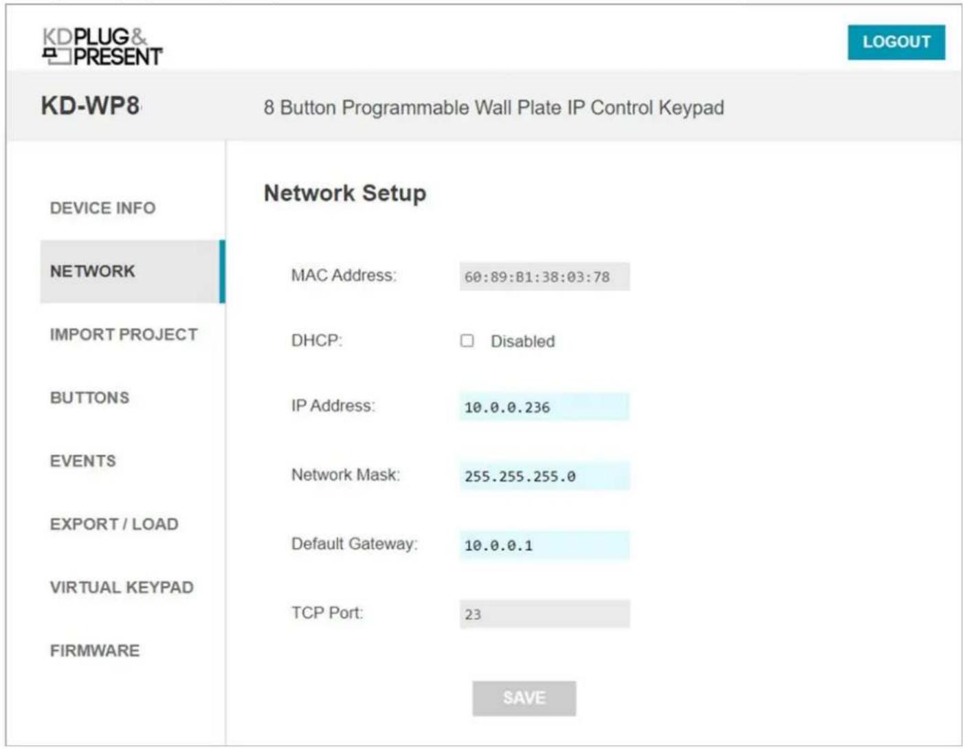 Key Digital KD-WP8-3 - Set Device Info. - 2