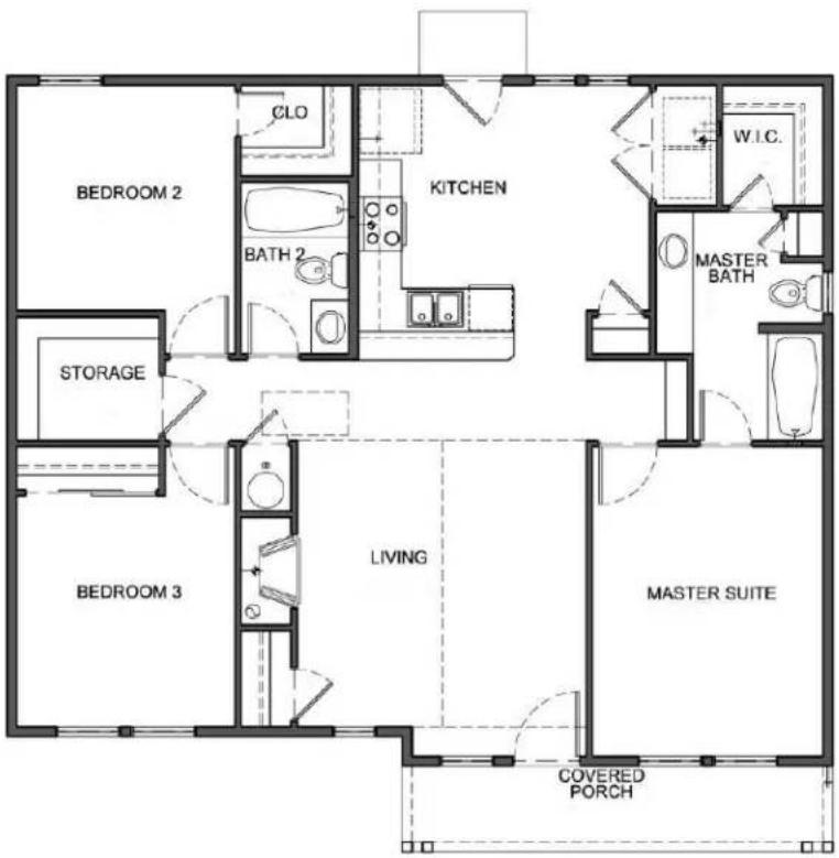 BEDROOM 2 CLO KITCHEN W.L.C. BATH 2 MASTER BATH STORAGE BEDROOM 3 LIVING MASTER SUITE COVERED PORCH