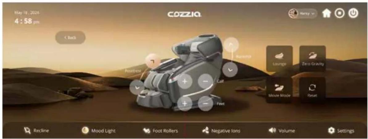 May 18, 2024 4 : 58 pm COZZIA Nancy Back Positive Balance Lounge Zero Gravity Car Movie Mode Reset Feet Foot Rollers Negative Ions Volume Settings Recline Mood Light Foot Rollers Negative Ions Volume Settings