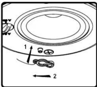 Diagram showing a circular mechanical or electrical component with labeled parts and directional arrows, likely illustrating a motion or assembly.