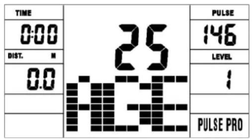 TIME 0:00 DIST. M 0.0 25 AGE PULSE 146 LEVEL 1 PULSE PRO