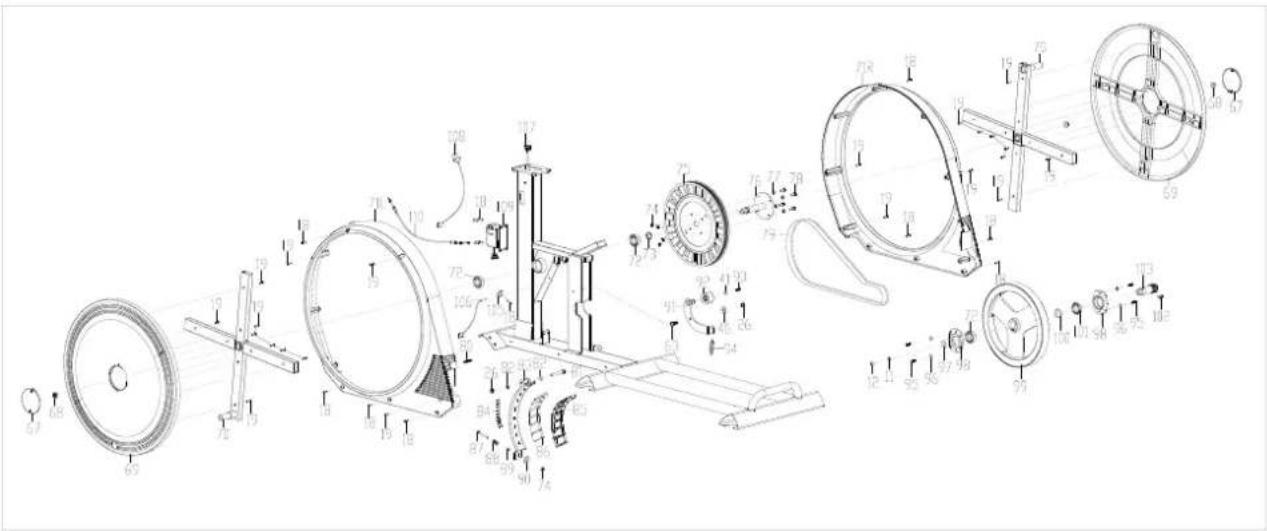 Technical diagram of a mechanical assembly with numbered components and exploded views