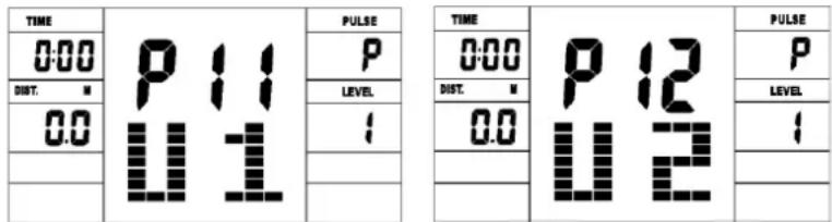 TIME 0:00 DIST. # 0.0 P11 U11 PULSE P LEVEL ! TIME 0:00 DIST. # 0.0 P12 U2 PULSE P LEVEL ! !