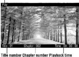 Title Title: 01 Chapter: 002 Time: 60:30:00 Title number Chapter number Playback time
