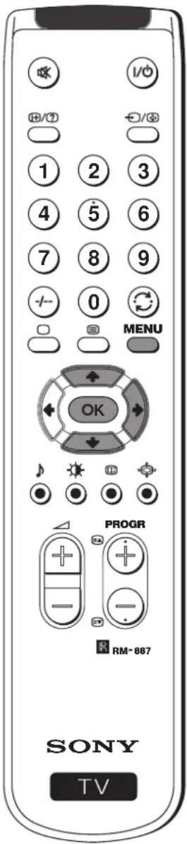 1/0 +/0 -/0 1 2 3 4 5 6 7 8 9 0 MENU OK PROGR RM-887 SONY TV