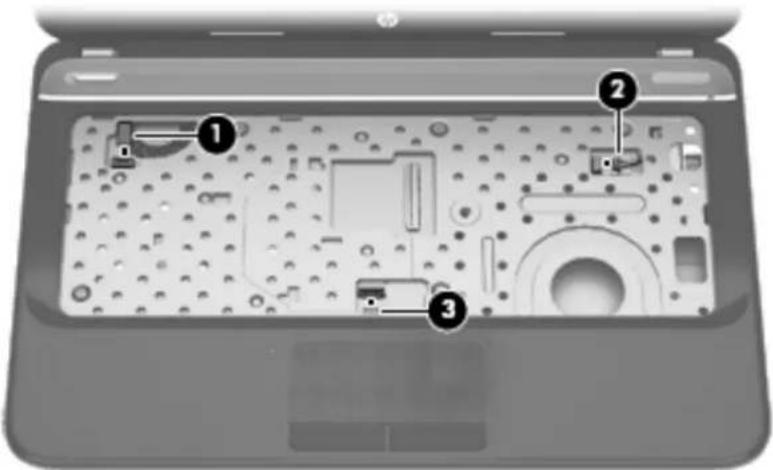 Laptop interior diagram with numbered annotations pointing to electronic components