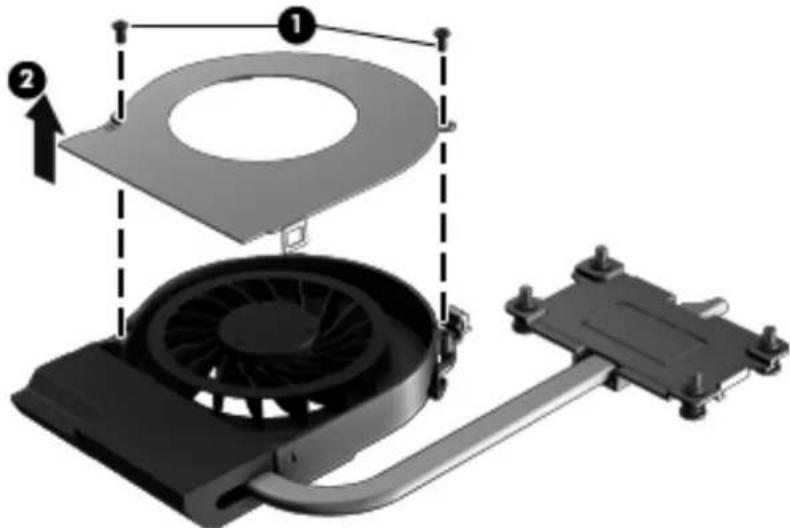 Diagram of a computer fan assembly with labeled components and numbered parts