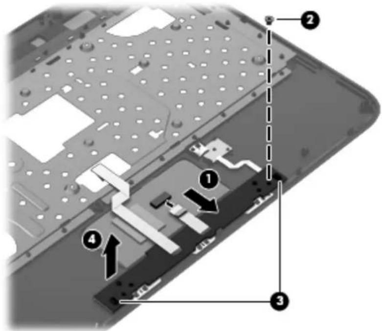 Labeled diagram of a computer mouse with numbered parts and directional arrows indicating movement or assembly.