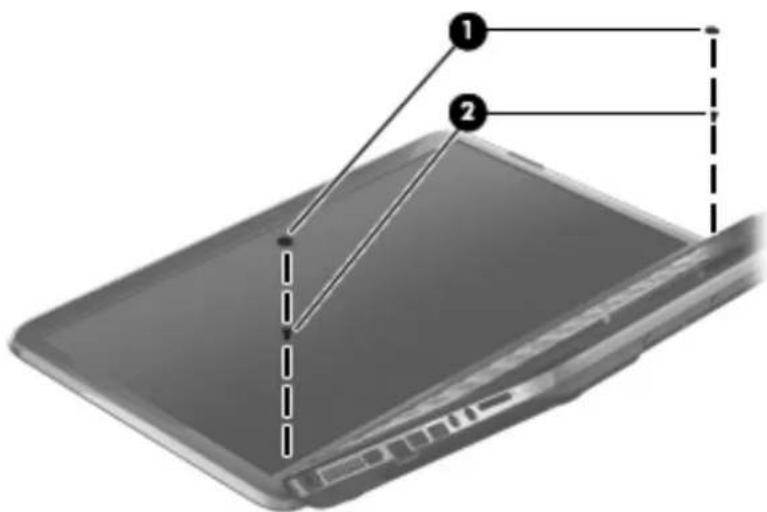 Diagram of a laptop with labeled parts, showing front and side views with numbered annotations