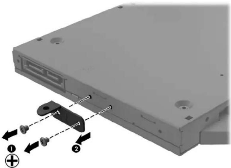 Diagram of a computer drive showing labeled components and directional arrows indicating assembly or connection.