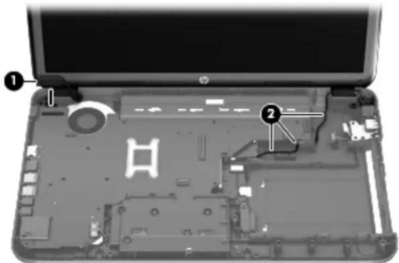 Laptop interior with numbered annotations pointing to components for identification
