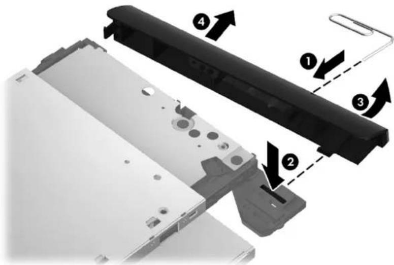 Diagram showing exploded view of a device's internal structure with numbered annotations indicating components like battery, switch, and cable.